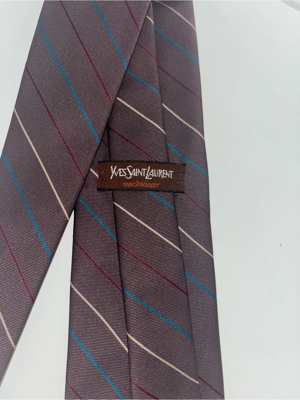 Yves Saint Laurent Striped Silk Tie in Brown